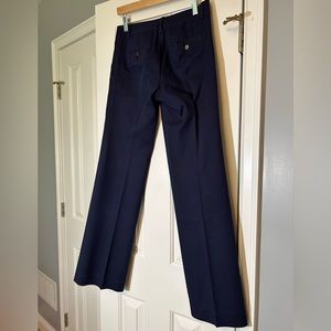 Tory Burch Navy Cotton and Linen Full Leg Trouser